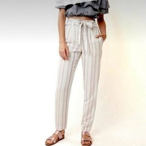 Express Pastel Striped Ankle High Rise Linen Pants